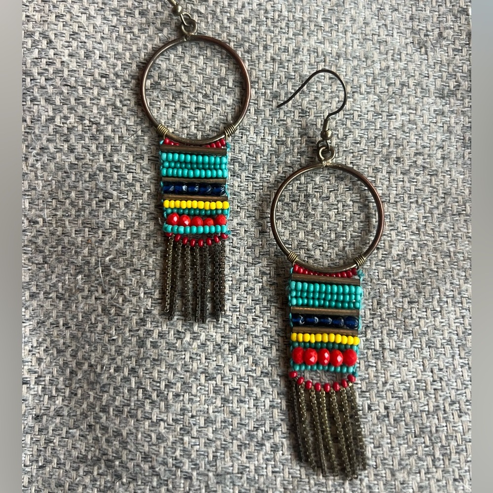 Colorful Beaded Hoop noonday Earrings